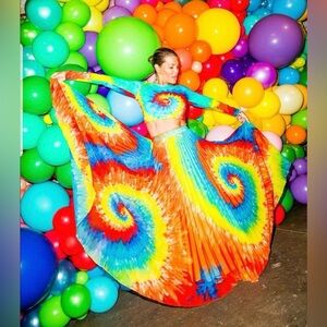 Alice + Olivia Rainbow Pleated Maxi Skirt Set Tie Dye Print Two Piece Boho Glam